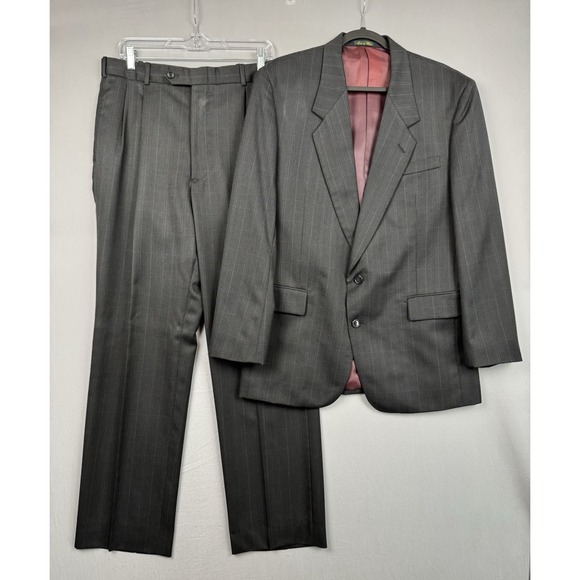 Vintage Hunting Horn Gray Windowpane Suit Set Mens 42L Blazer Jacket 31x31 Pants